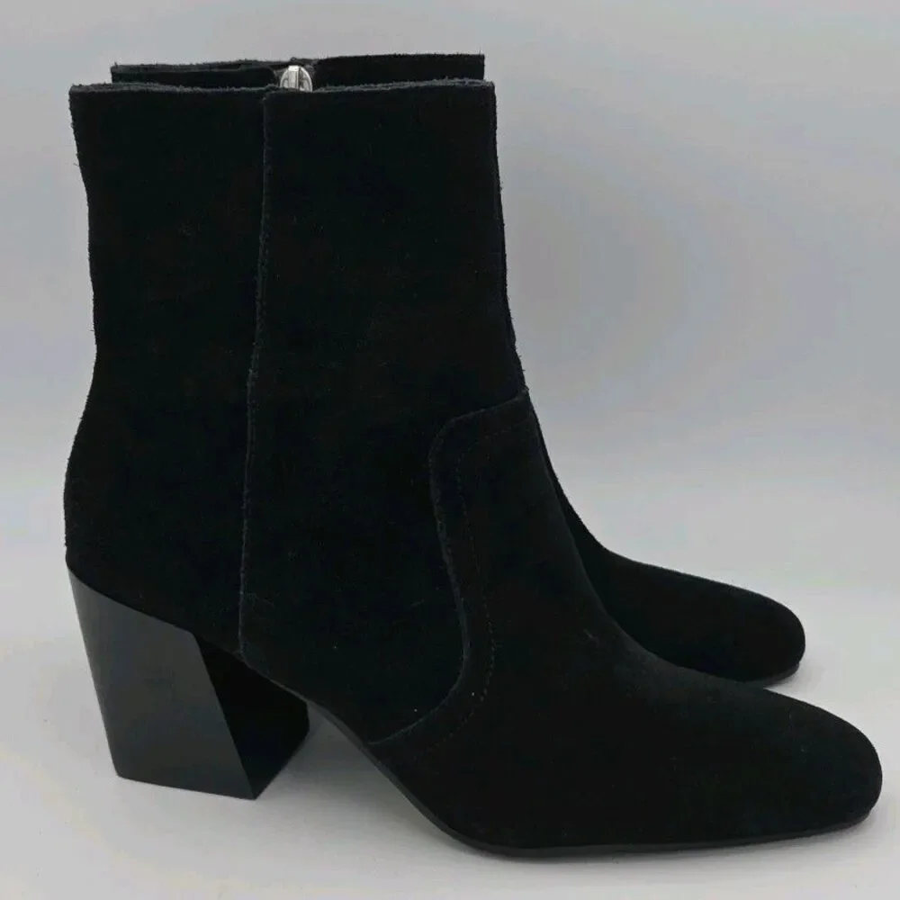 Blondo Sadie Waterproof Bootie Woman Black Suede Ankle Block Heel Boots Size 9
